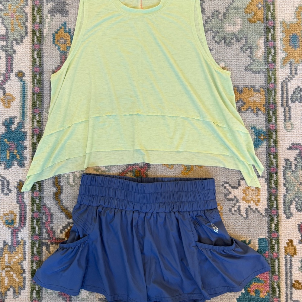 Free People Lime Green Tank Top and Navy Blue Shorts Set